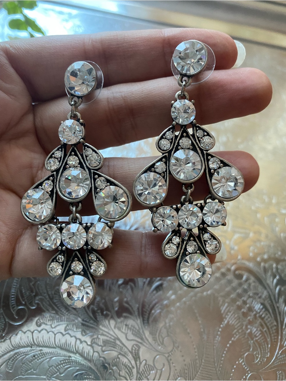 Unbranded Clear Crystal Drop Chandelier Earrings - Silver-Tone